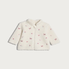 F&F Baby Borg Embroidered Zip Through Jacket in Cream