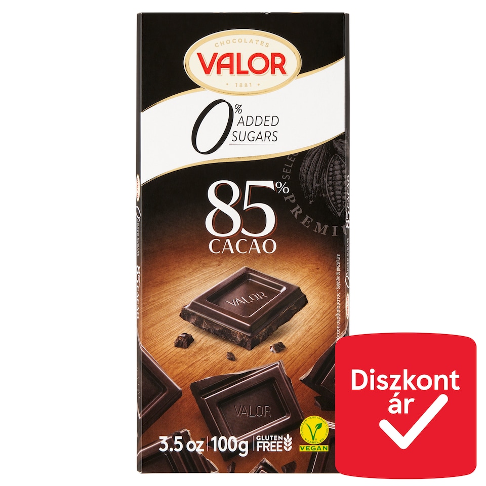 Valor cukormentes csokoládé 85% édesítőszerekkel 100 g  1. kép
