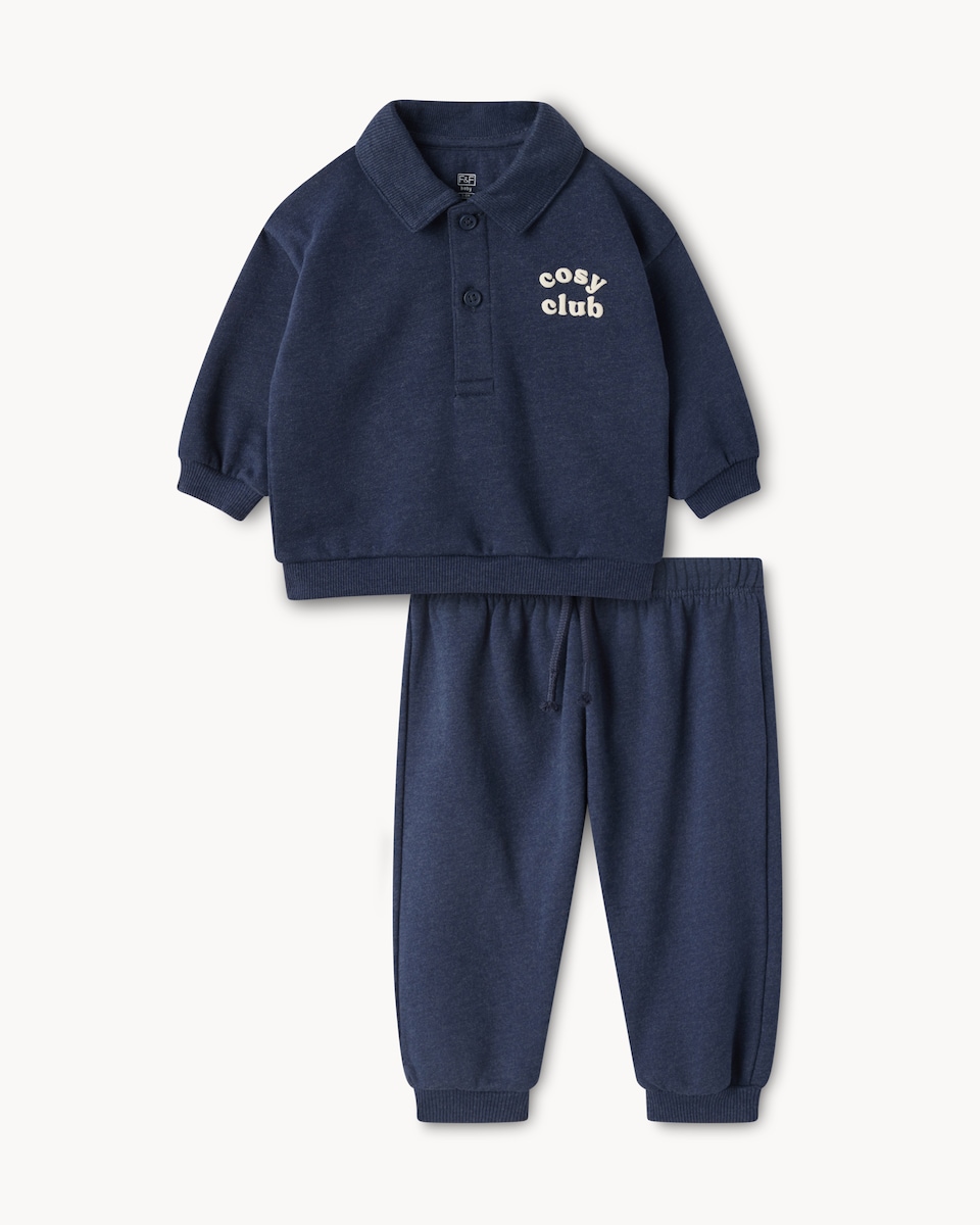 image 1 of F&F Baby Cotton Rich Cosy Club Sweatshirt and Joggers Set in Navy