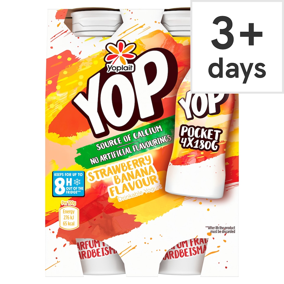 Yoplait Yop Strawberry Banana Yoghurt 4X180g