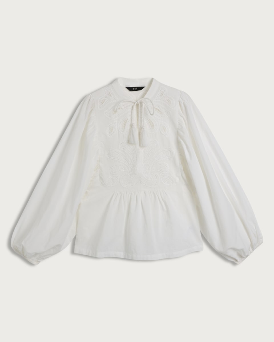 image 1 of The F&F Edit Pure Cotton Embroidered Blouse in Cream