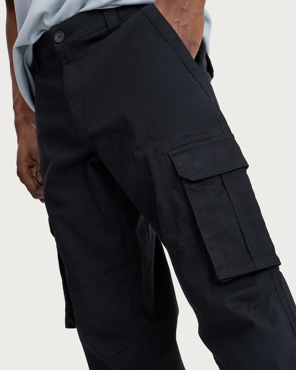 image 1 of F&F Cotton Rich Straight Leg Cargo Trousers in Black