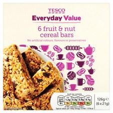 Tesco Every Day Value Fruit And Nut Cereal Bars 6X21g