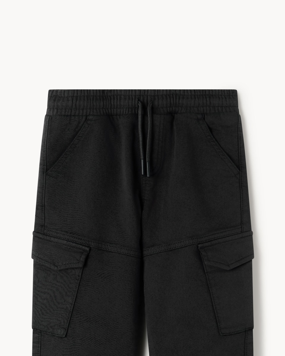 image 1 of F&F Boys Cotton Rich Cuffed Cargo Trousers in Black
