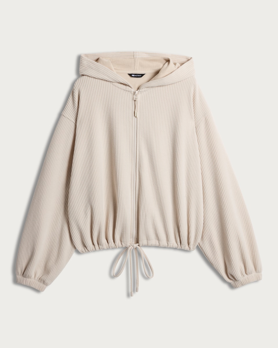 F&F Active Ribbed Zip Up Hoodie in Neutral
