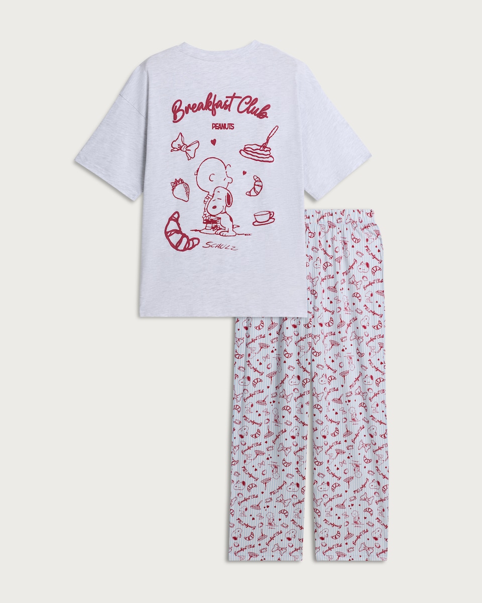 image 1 of Peanuts Snoopy Pure Cotton Pyjama Set in Multi Grey