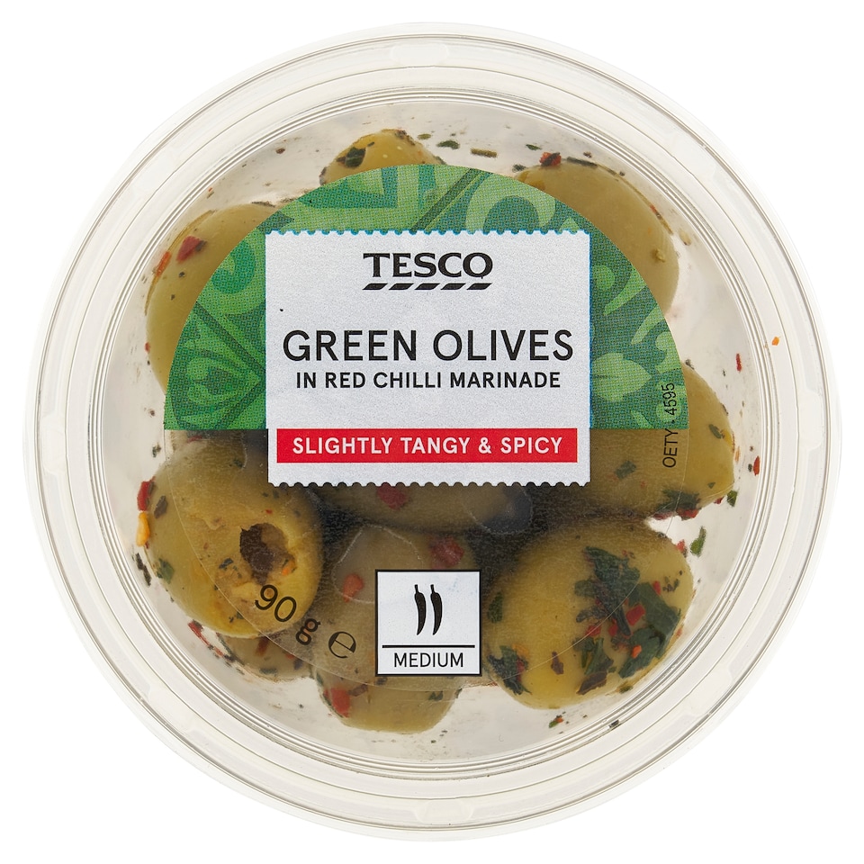 Tesco Green Olives in Red Chilli Marinade 90 g
