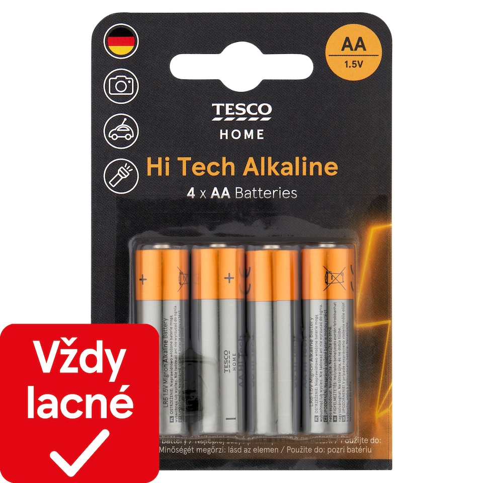 Tesco Home Hi Tech alkalické batérie AA 4 ks