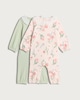 image 1 of F&F Baby 2-Pack Pure Cotton Peter Pan Collar Sleepsuits in Pink