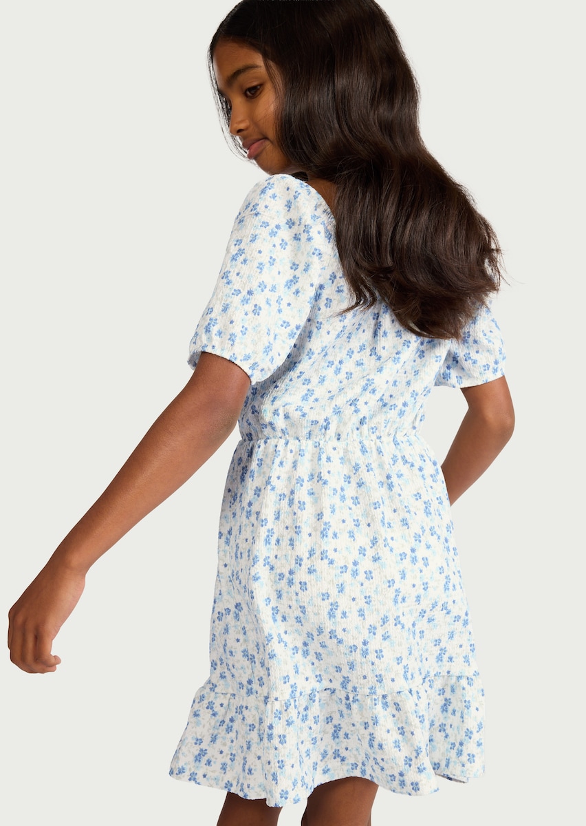 image 1 of F&F Girls Textured Floral Dress in Multi Blue
