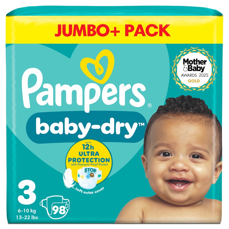 image 1 of Pampers Baby Dry Size 3 Nappies Jumbo+ 98 Pack