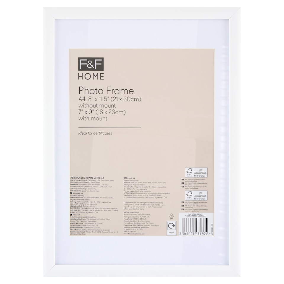 F&F Home Basic Plastic Frame White A4