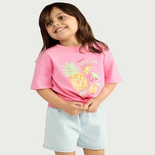 F&F Girls Pure Cotton Tie Front T-Shirt in Pink