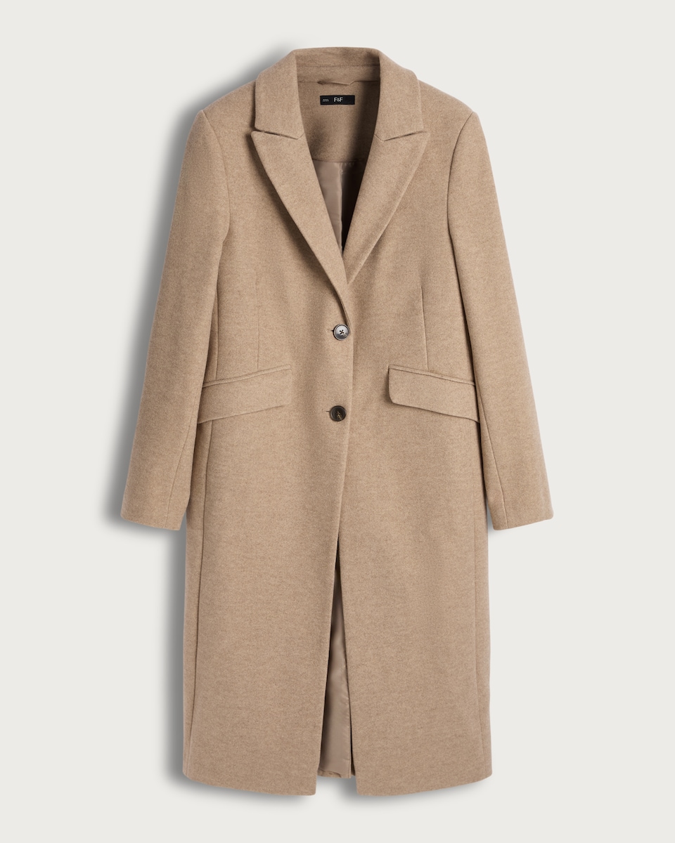 image 1 of F&F Tailored Lined Longline Coat in Neutral