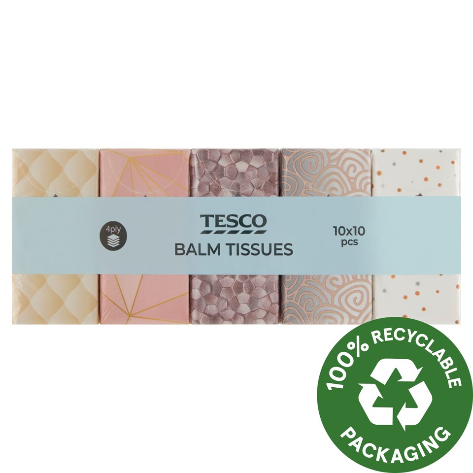 Tesco Balm Tissues 4 Ply 10 x 10 pcs