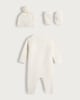 image 2 of F&F Baby 3-Piece Pure Cotton Knitted Bear Romper, Hat and Bootie Set in White