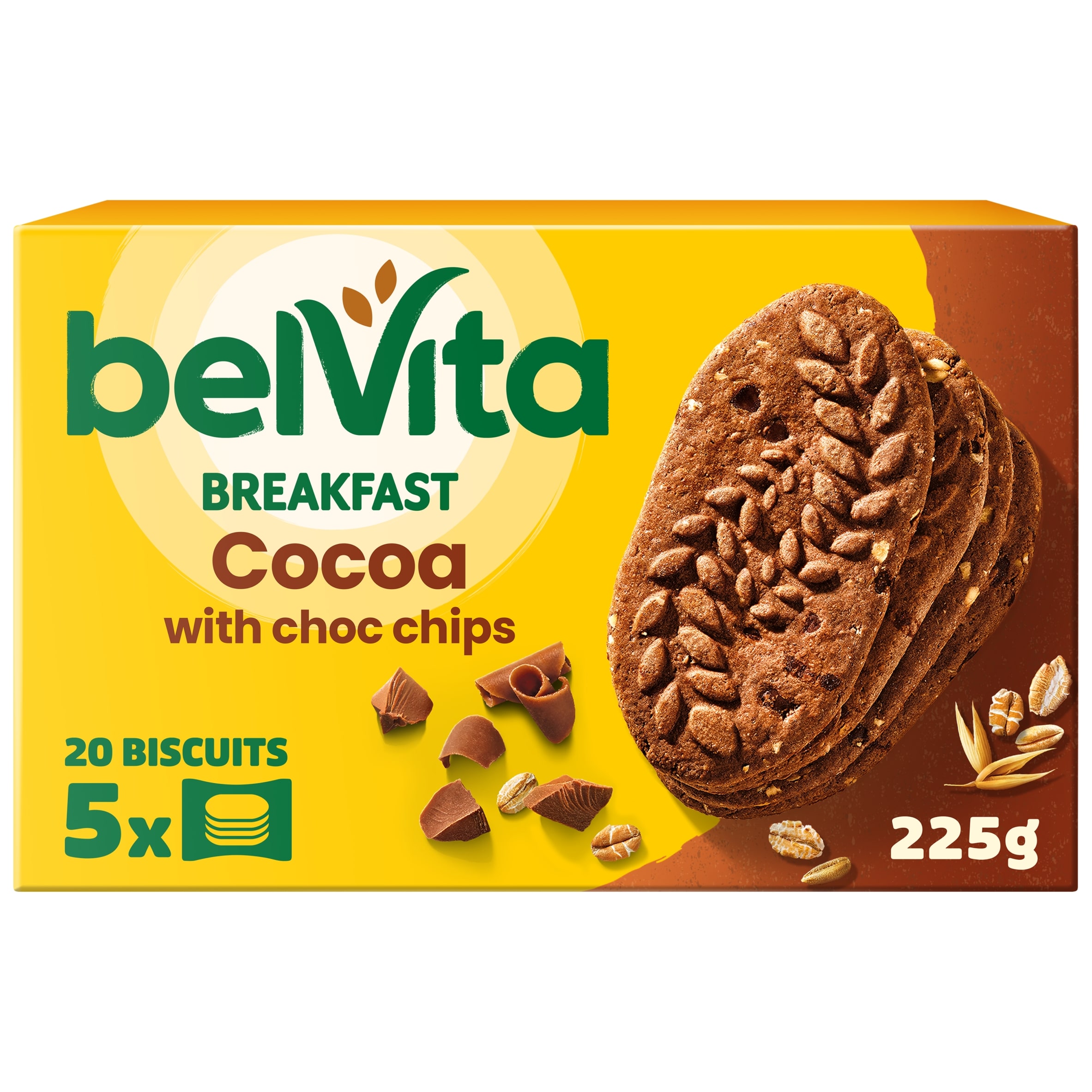 Belvita Breakfast Cocoa Chocolate Chip Cereal Biscuit Snack Bars Pack 5 x 45g