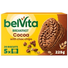 Belvita Breakfast Cocoa Chocolate Chip Cereal Biscuit Snack Bars Pack 5 x 45g