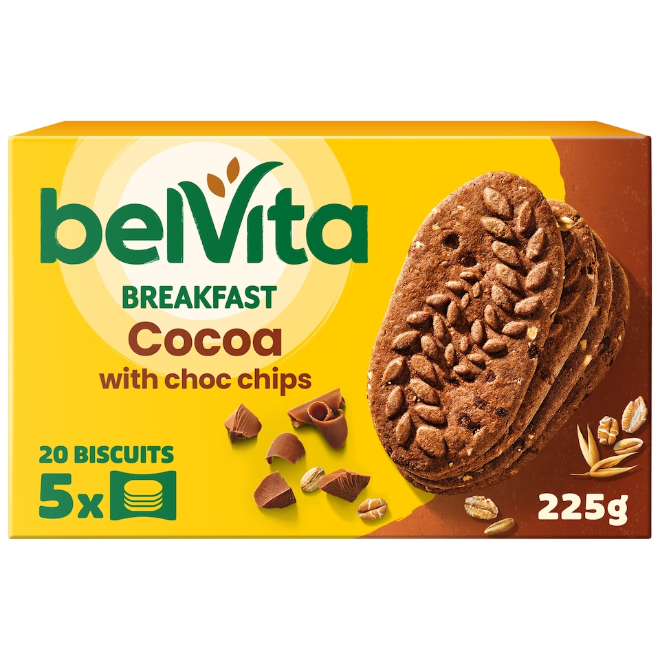 Belvita Breakfast Cocoa Chocolate Chip Cereal Biscuit Snack Bars Pack 5 x 45g