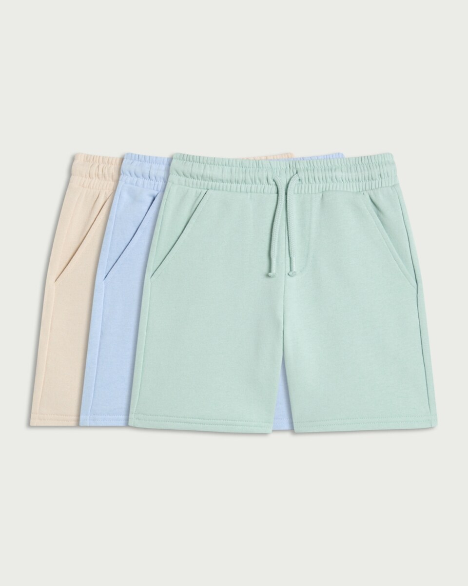 image 1 of F&F Boys 3-Pack Cotton Rich Drawstring Shorts in Blue