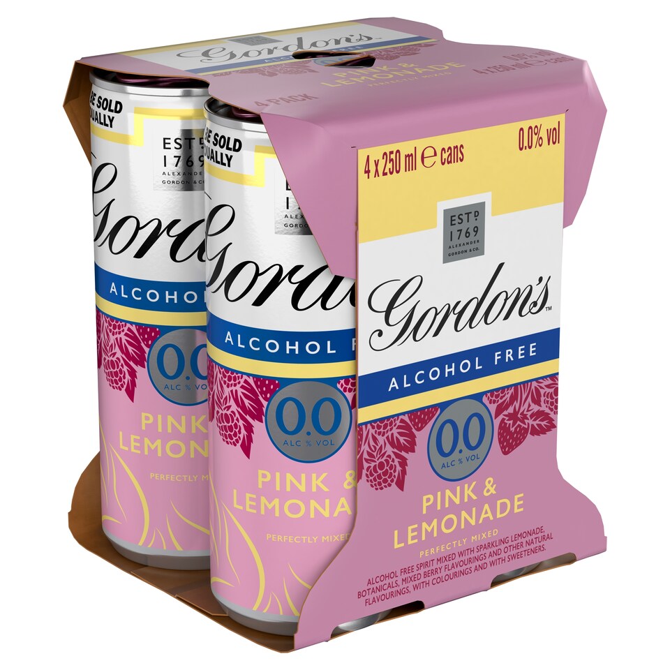 image 1 of Gordon's Pink 0.0 & Lemonade Can 0% Vol 4x250ml