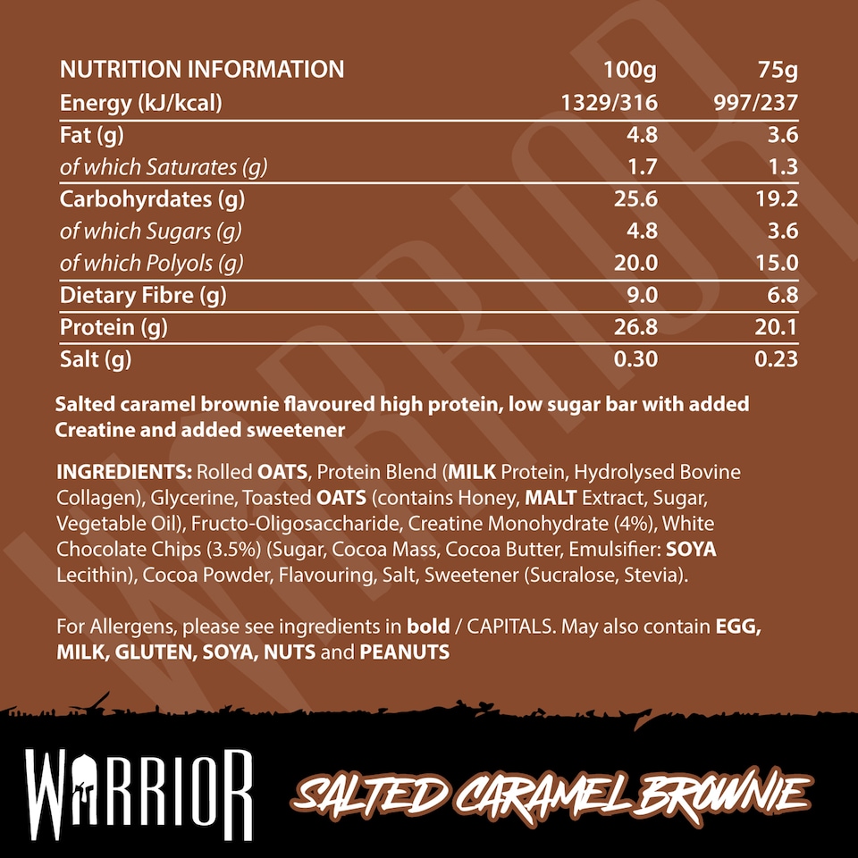 image 1 of Warrior Creatine + Protein Bar Salted Caramel Brownie 75g