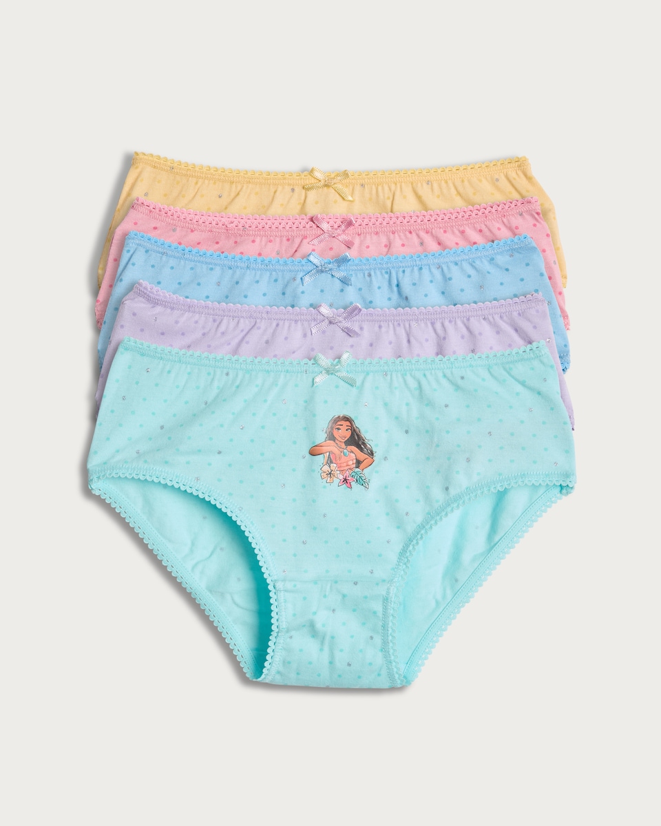 image 1 of Disney Princess 5-Pack Pure Cotton Polka Dot Knickers in Multi