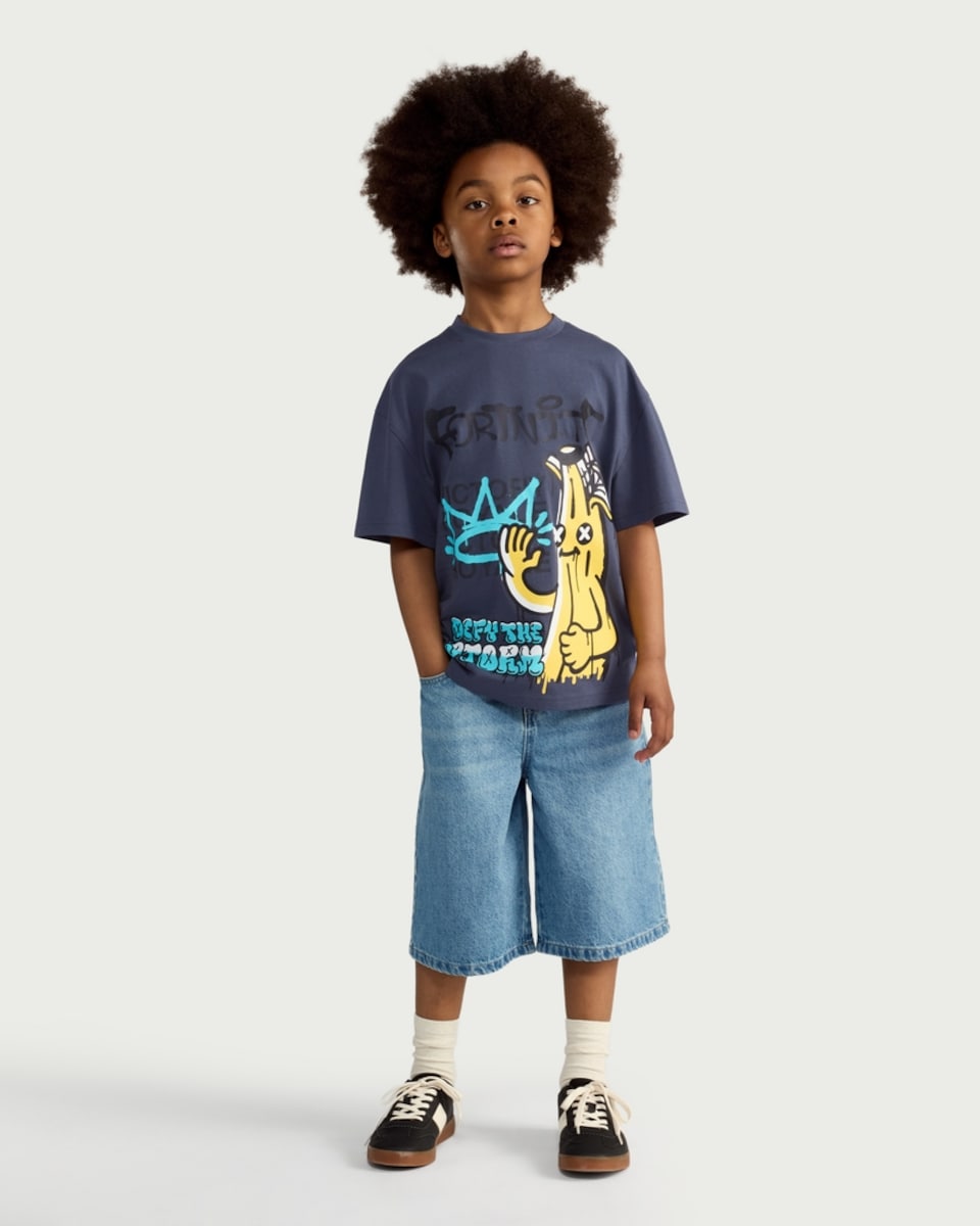 image 1 of Fortnite Pure Cotton Defy the Storm T-Shirt in Grey