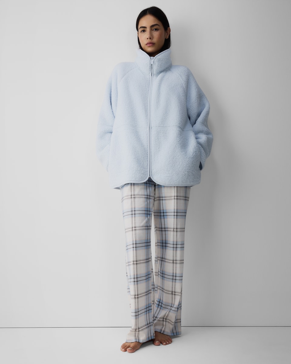 image 1 of F&F Fleece Funnel Neck Zip Up Pyjama Top in Blue