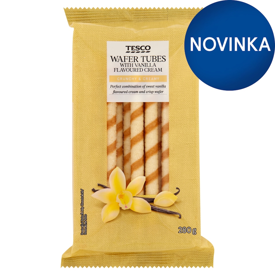 Tesco Oblátkové trubičky s krémom s vanilkovou príchuťou 280 g