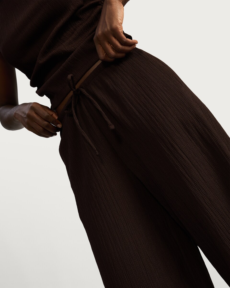 image 1 of F&F Crinkle Wide Leg Co-ord Trousers in Brown