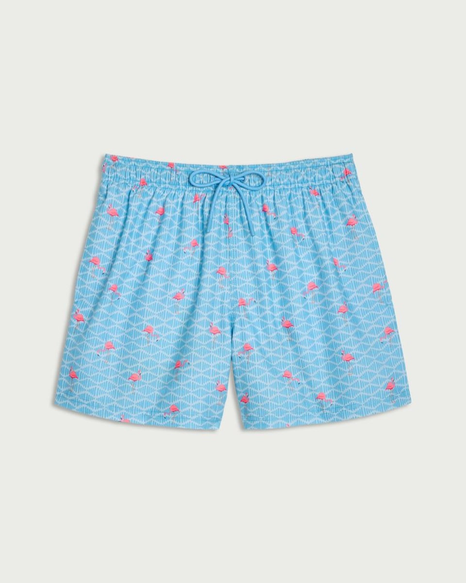 image 1 of F&F Flamingo Print Drawstring Swim Shorts in Blue