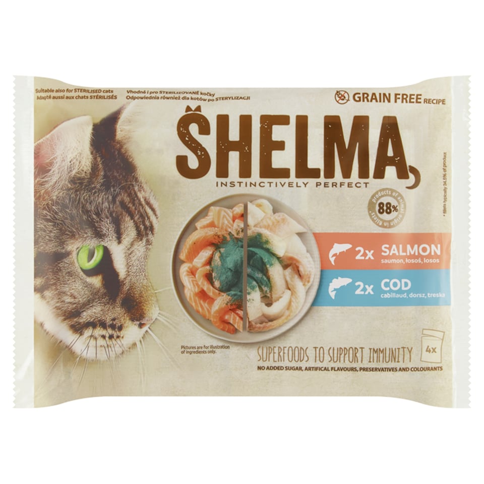 Shelma Dusené filetky bez obilia s lososom a treskou 4 x 85 g