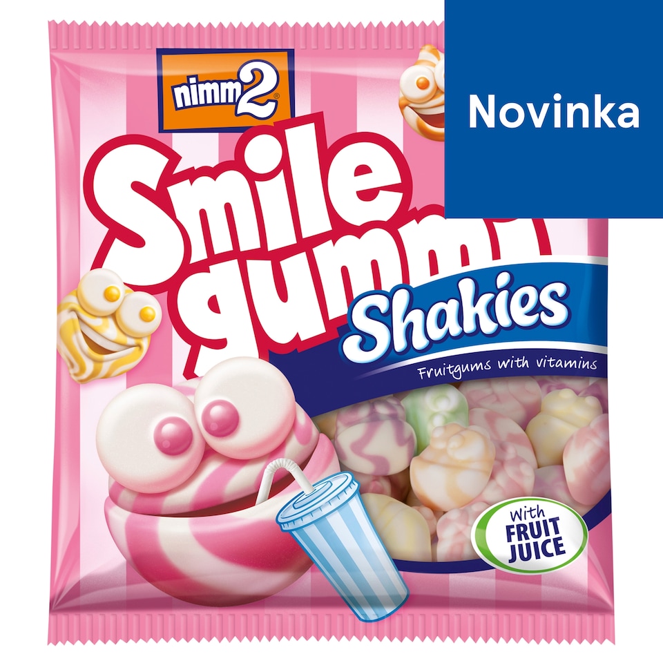 nimm2 Smilegummi Shakies želé s odstredeným mliekom, ovocnou príchuťou a vitamínmi 90 g