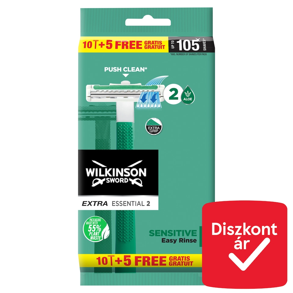 Wilkinson Sword Extra Essential 2 Sensitive Disposable Razor with 2 Blades and Cream Strip 15 pcs