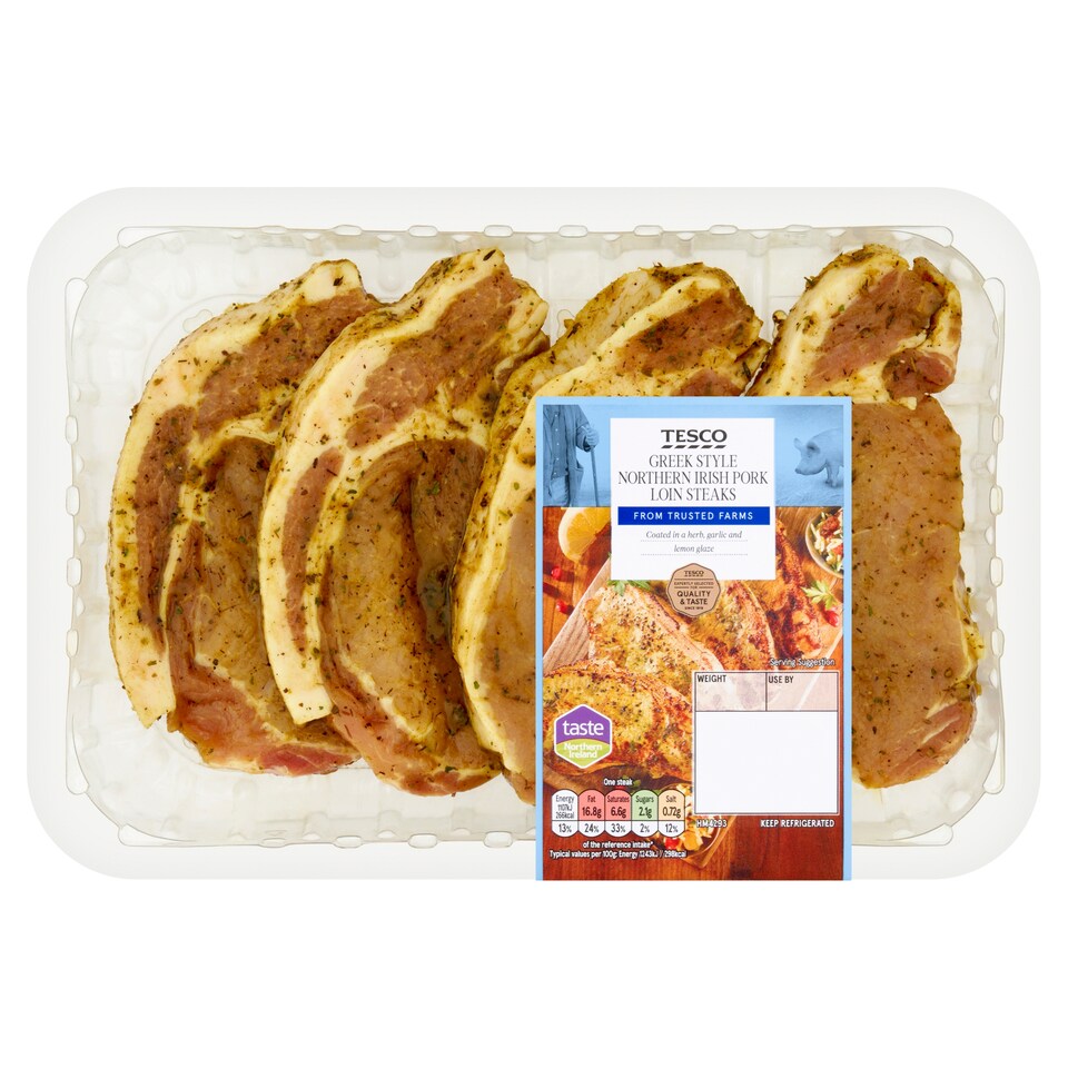 Tesco Greek Style Northern Irish Pork Loin Steaks 500g