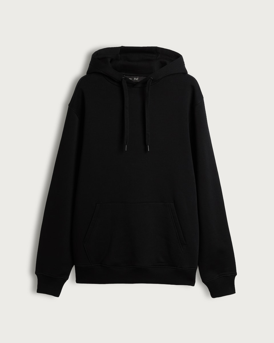 image 1 of F&F Regular Fit Cotton Rich Drawstring Hoodie in Black