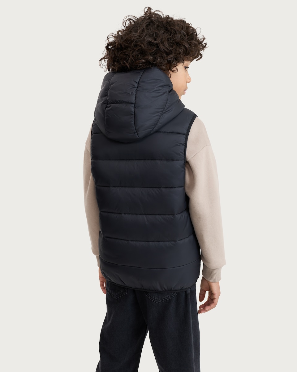 image 1 of F&F Boys Hooded Padded Zip Up Gilet in Black