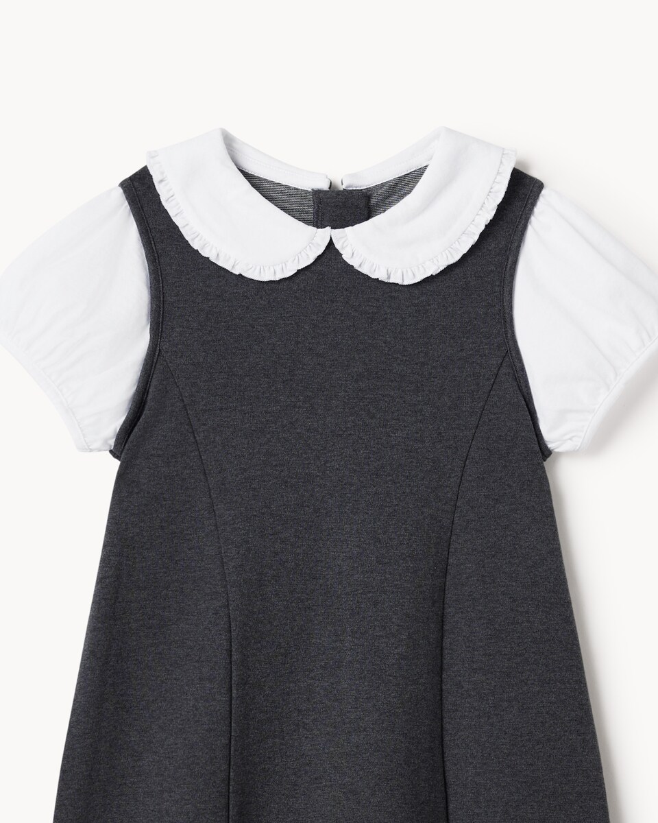 image 1 of F&F School Girls Cotton Rich 2 in 1 Pinafore Dress in Grey