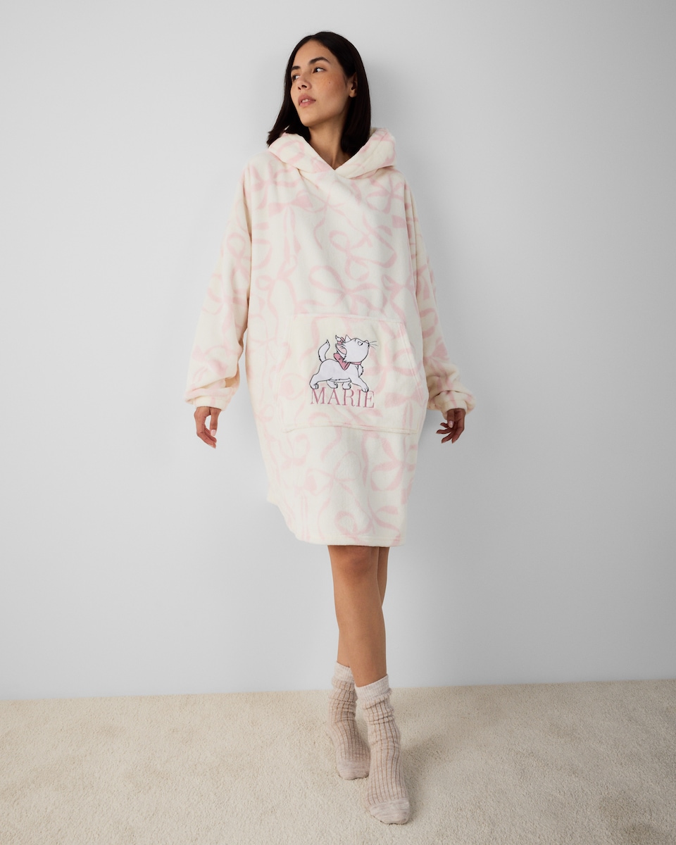 image 1 of Disney Aristocats Fleece Pyjama Hoodie in Multi White