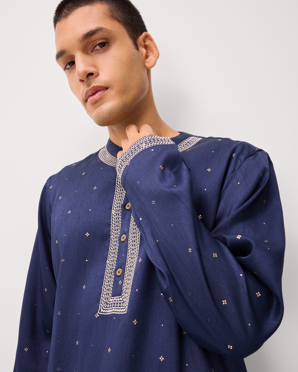 image 1 of F&F Long Sleeved Diwali Kurta in Navy
