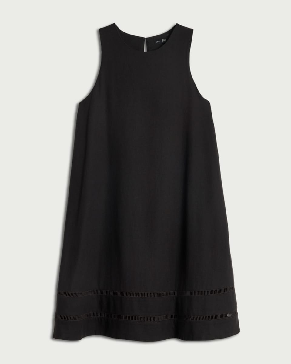 image 1 of F&F Ladder Trim Hem Sleeveless Mini Dress with Linen in Black