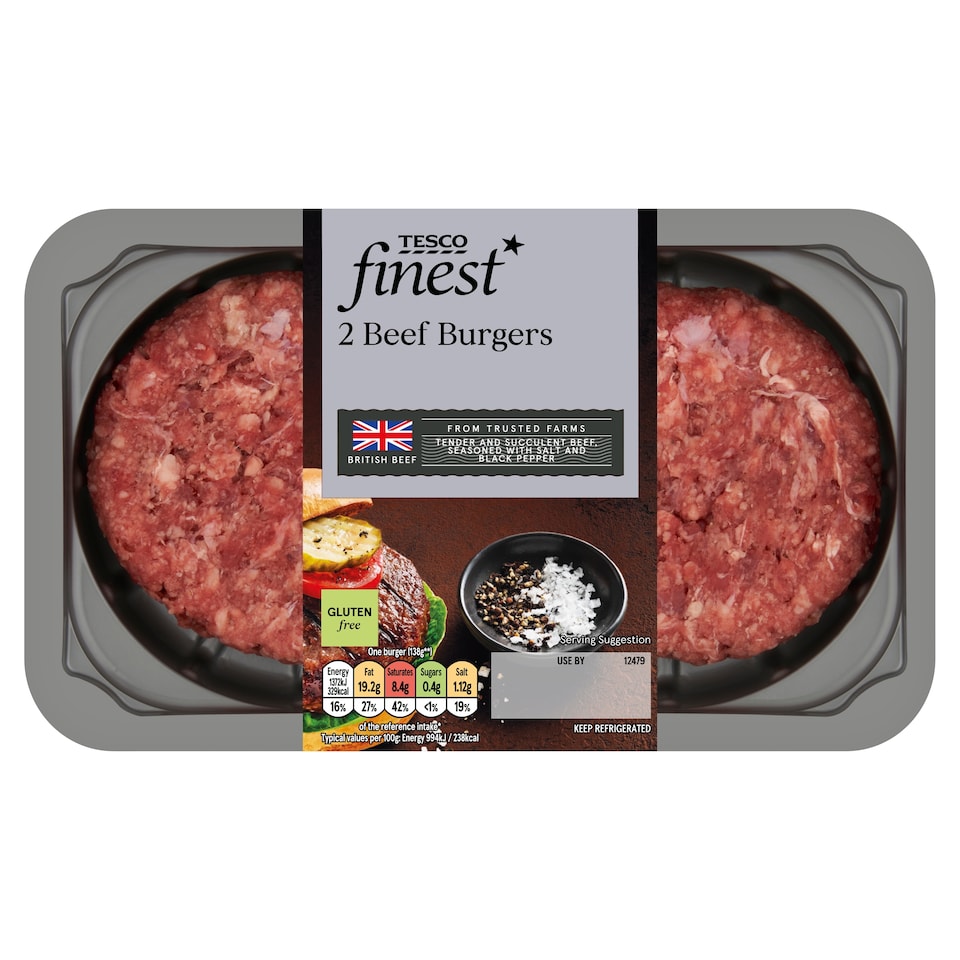 Tesco Finest 2 Beef Burgers 340g (C)