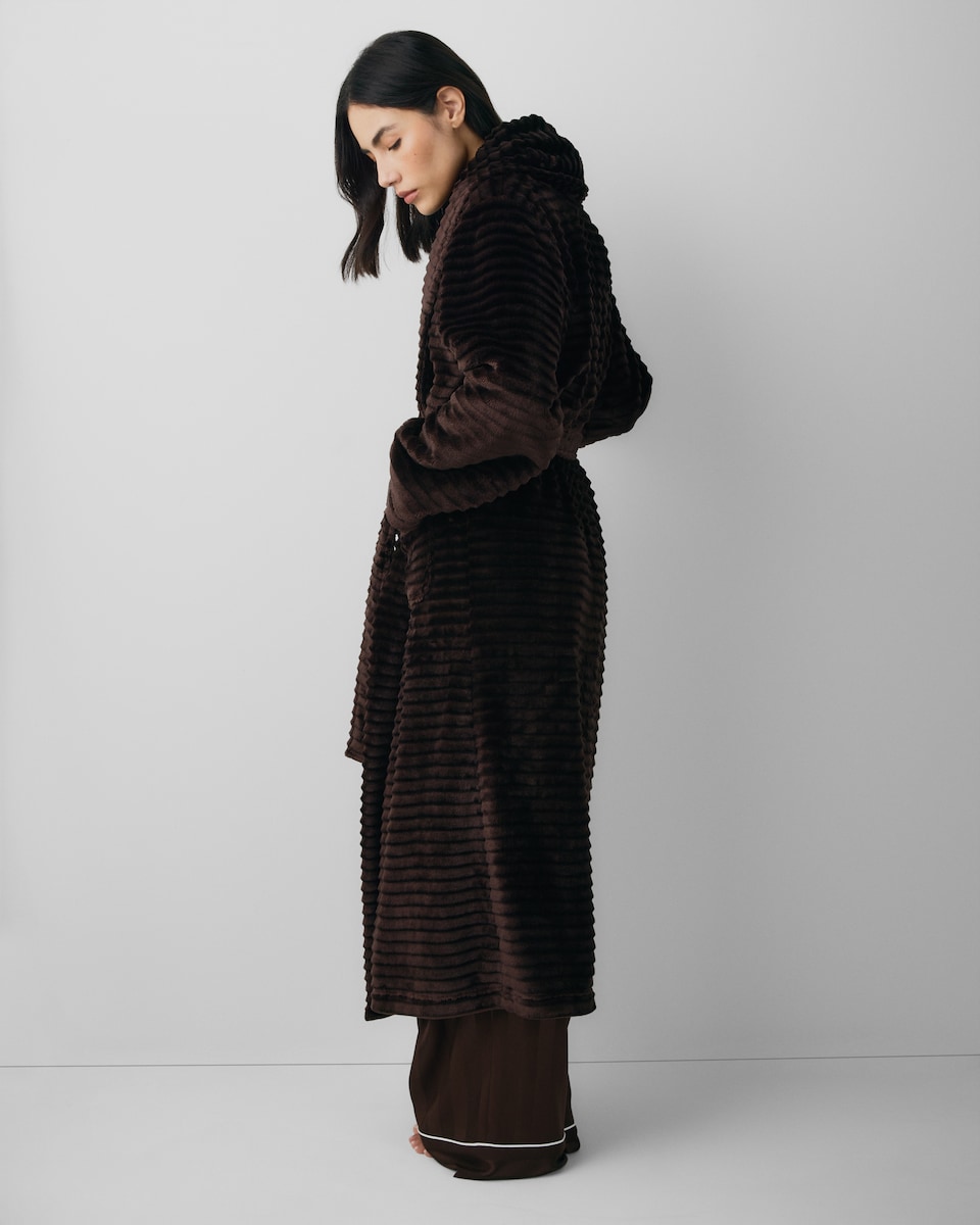 image 1 of F&F Textured Belted Dressing Gown in Chocolate