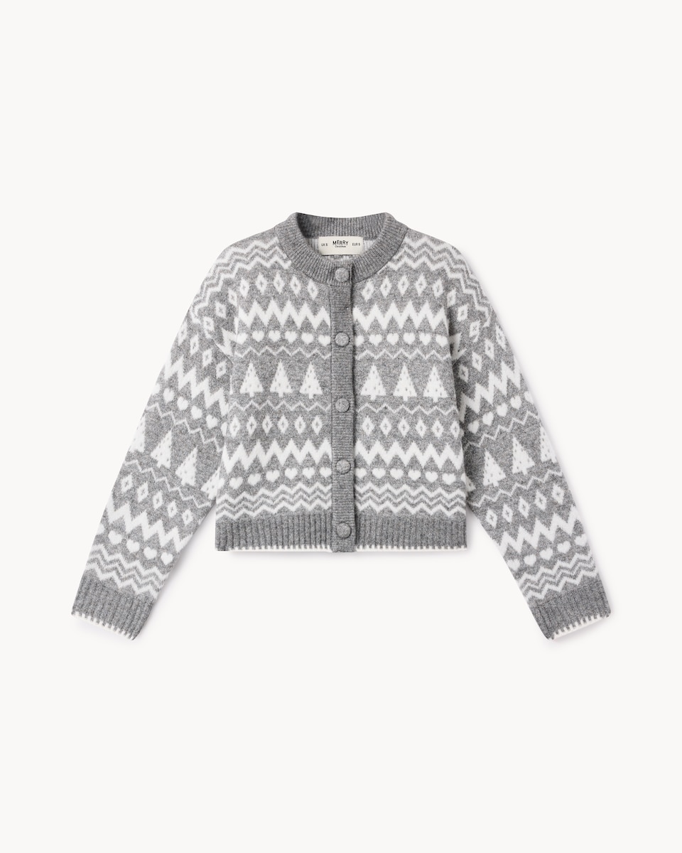 image 1 of Christmas Sparkly Fair Isle Cardigan in Grey