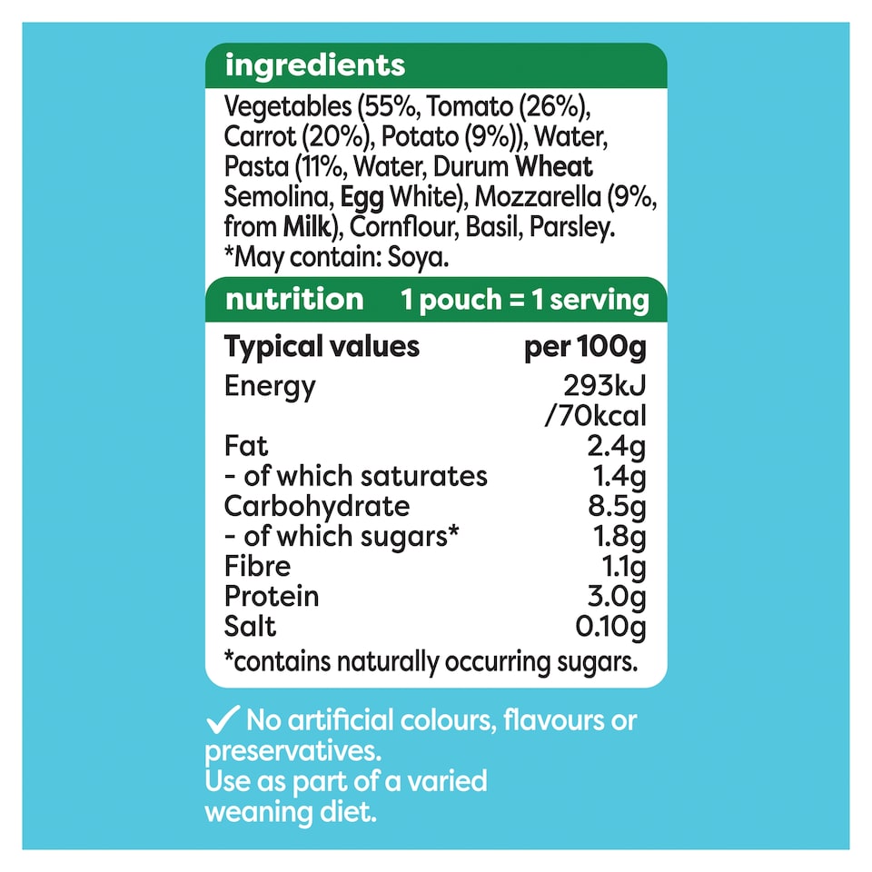image 1 of Heinz Tomato Mozzarella Pasta Shapes Baby Food Pouch 130g