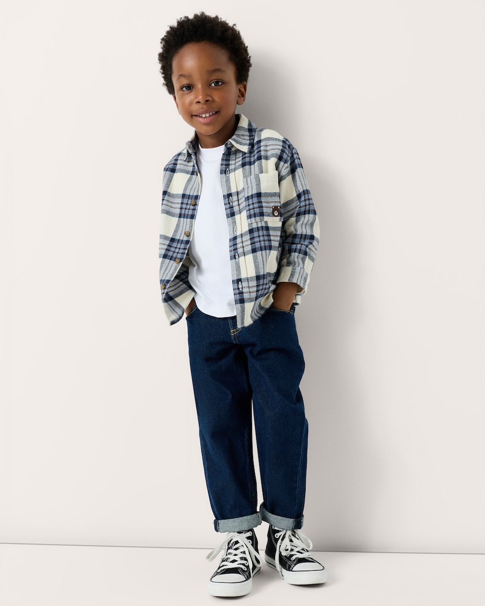 image 1 of F&F Boys Pure Cotton Check Shirt and Jeans Set in Multi