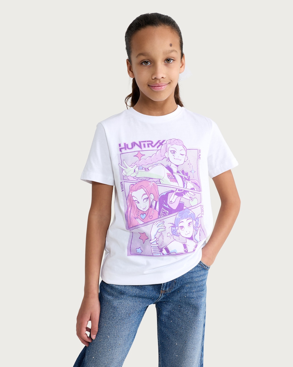 image 1 of K-Pop Demon Hunters Pure Cotton Huntrix Print T-Shirt in White