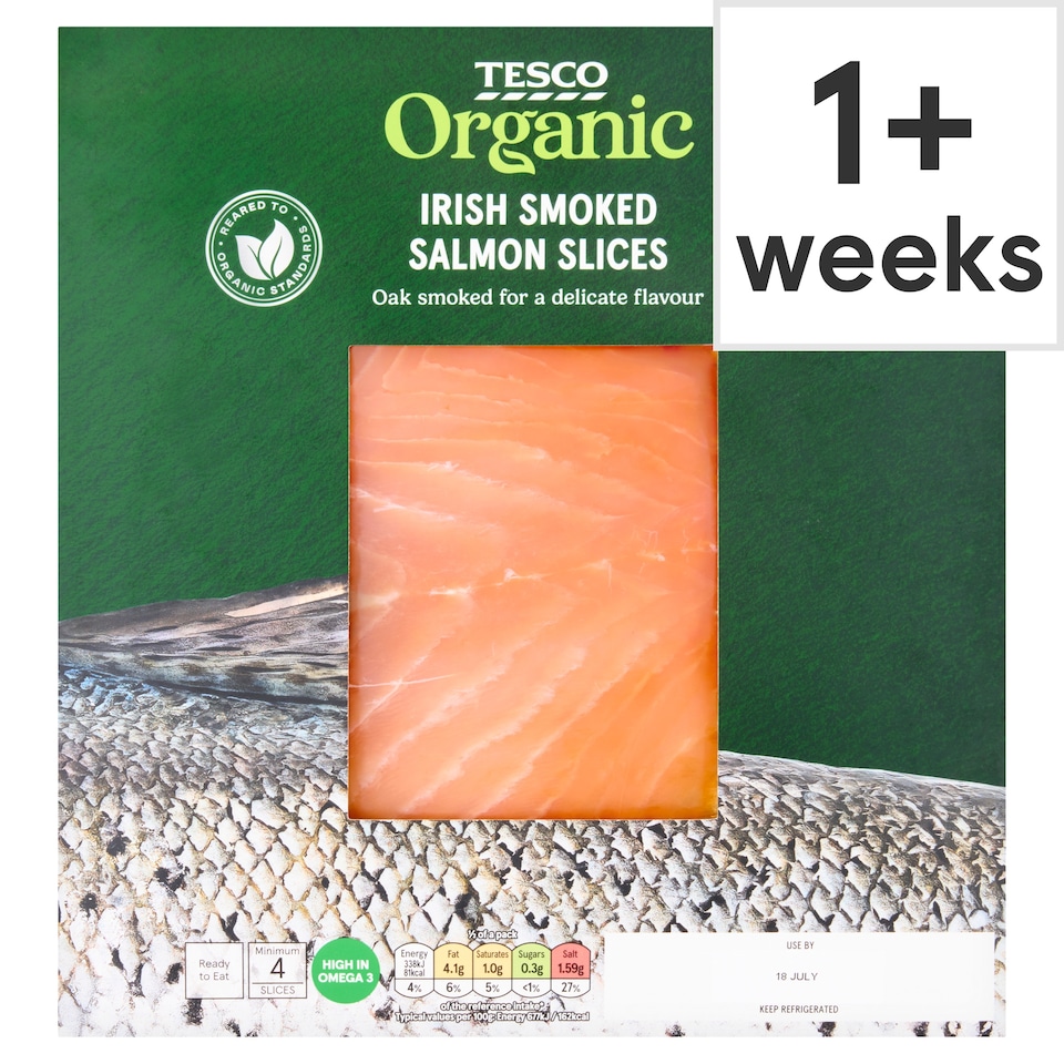 Tesco Organic Ready To Eat Irish Smoked Salmon Slices 100g 