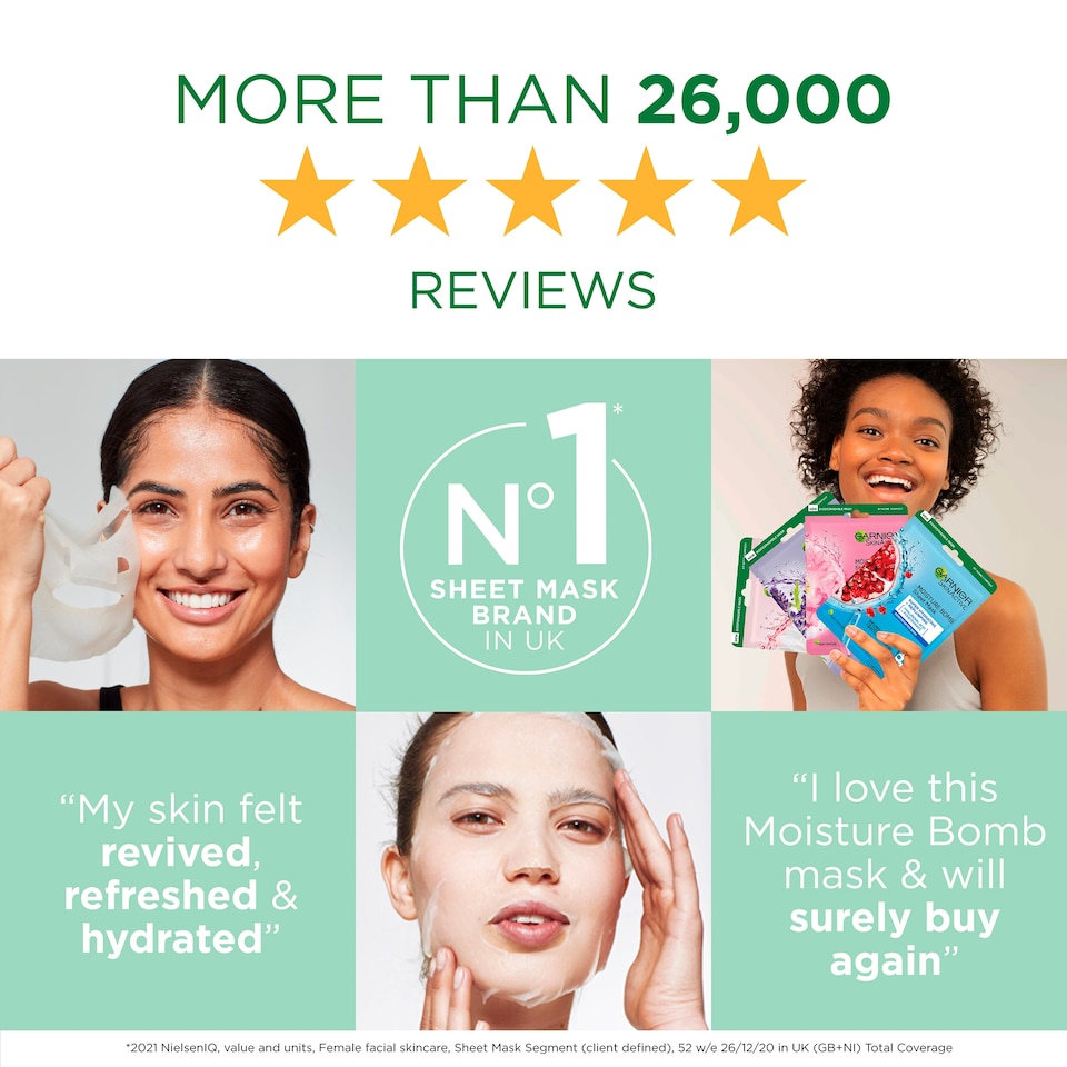 image 1 of Garnier Moisture Bomb Hydrating Face Mask Green Tea